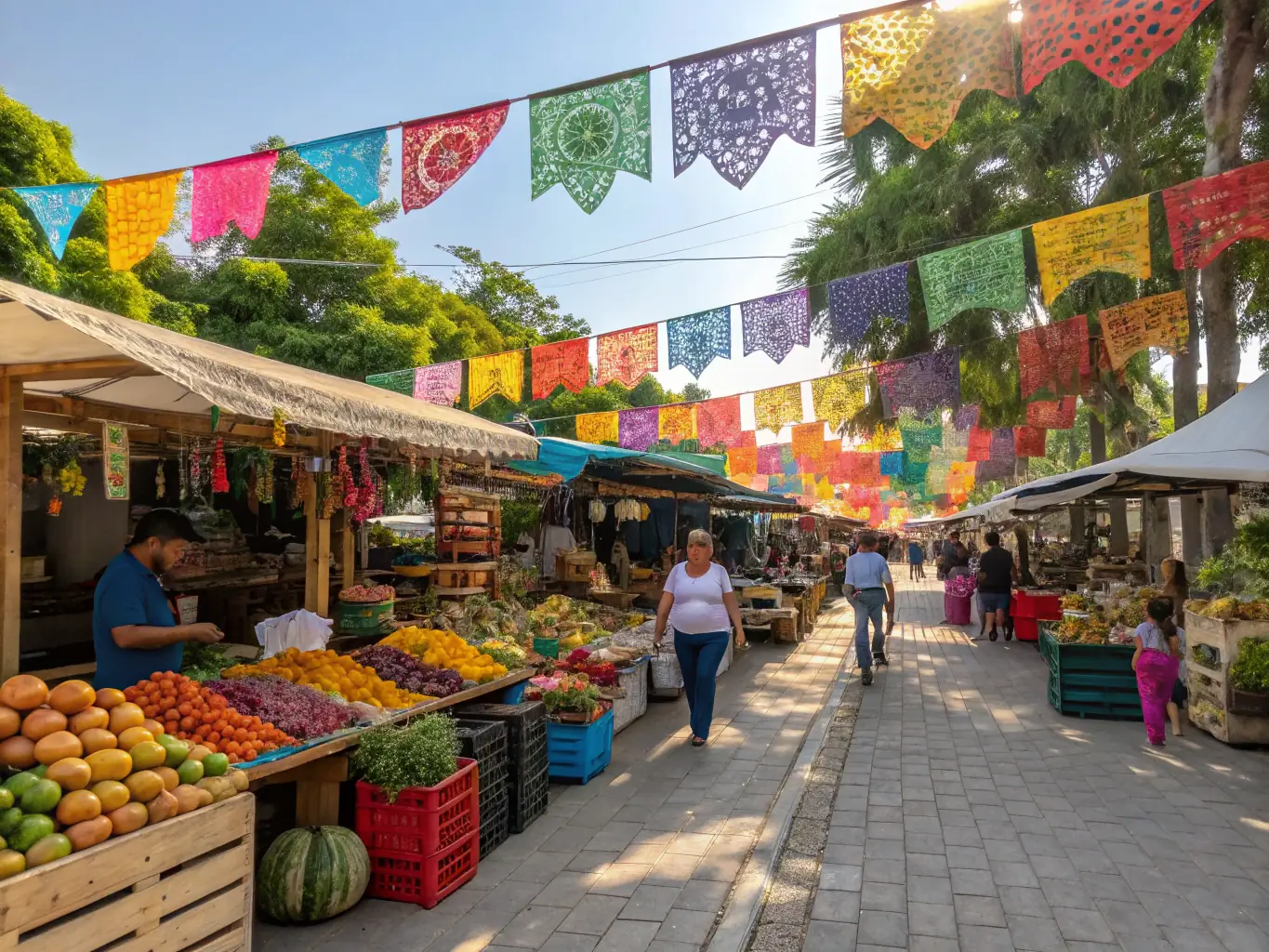 An image of the Valensole Traditional Market Exhibition, displaying local produce, crafts, and traditional market practices, highlighting the region's cultural and economic heritage.